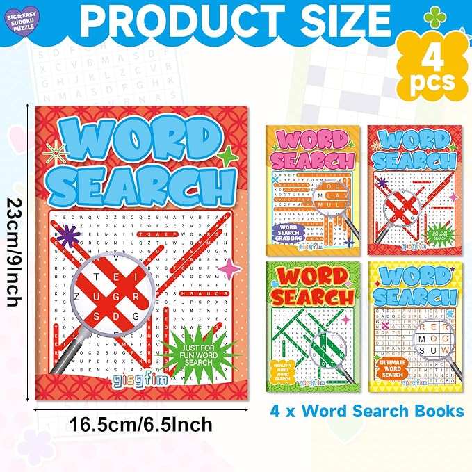 4 Pack Large WordSearch Puzzle Books for Adults Aging Seniors 6.5x9 Inches Word Find Puzzle Books with Large Print Words Activity Book Brain Games and Stress Relief(Variety Pack Bulk)