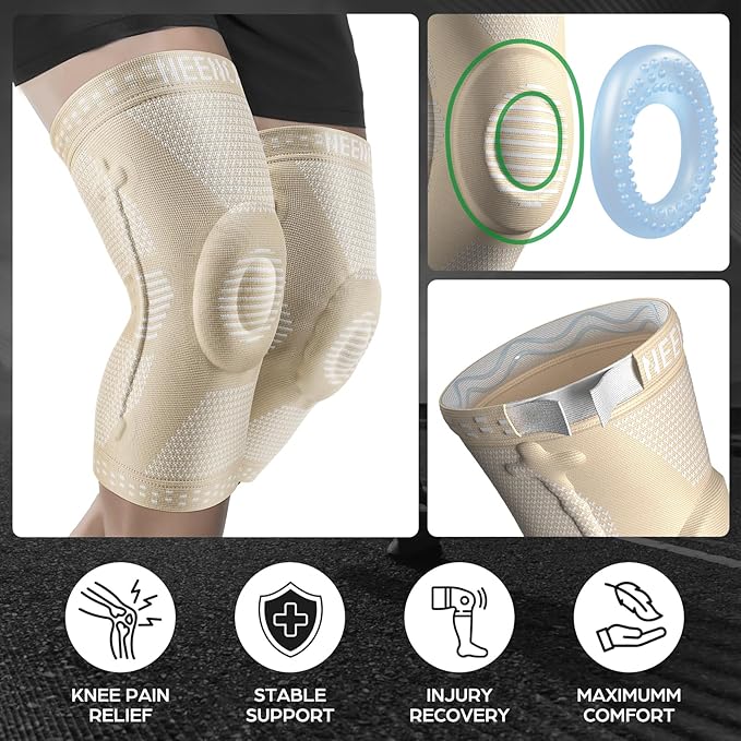 NEENCA Professional Knee Brace for Pain Relief, Medical Knee Support with Patella Pad & Side Stabilizers, Compression Knee Sleeve for Meniscus Tear, ACL, Joint Pain, Runner, Workout (Beige, Large)