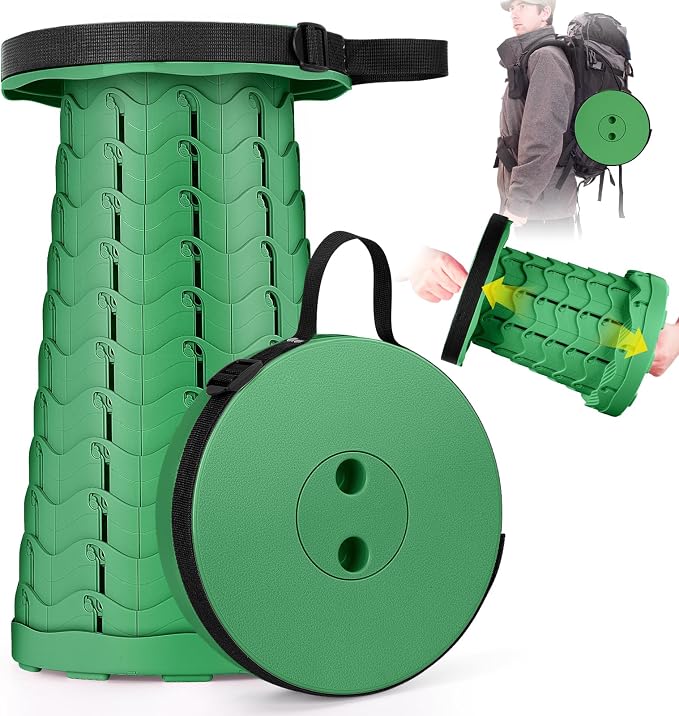 Qiguet Collapsible Stool, Folding Chair - Upgraded Portable Chair with Load Capacity 400lbs, Portable Stool for Camping Fishing Hiking - Folding Stool,Gifts for Fisherman (All Army Green)