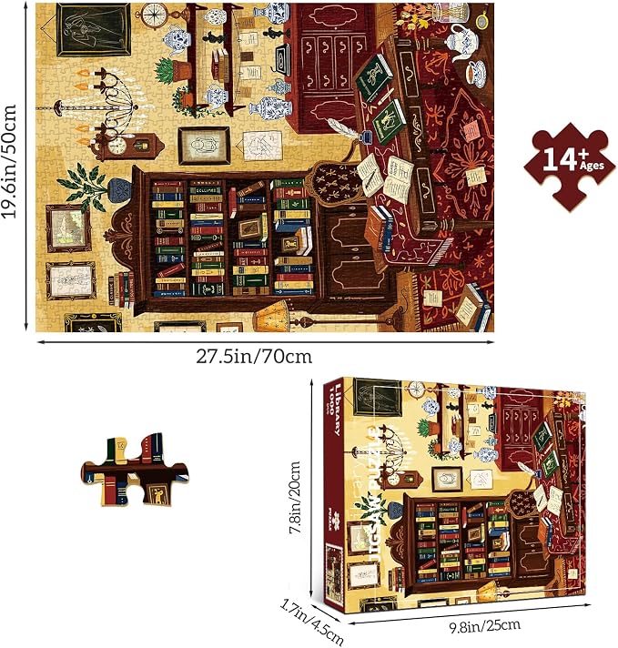 1000 Piece Jigsaw Puzzles for Adults, Study Room Puzzle with 1:1 HD Poster, Precise Interlocking, Letter Markings on Back, Dust-Free, Stress Relief & Ideal Family Game Gift