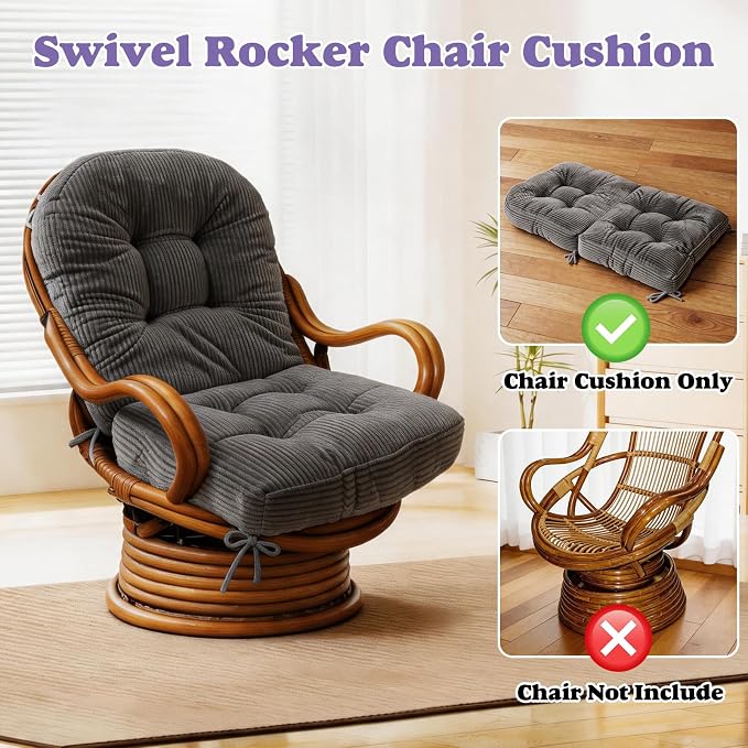 Swivel Rocking Chair Cushion, 48"x24"x6" Egg Chair Cushions with Corduroy Cover for Indoor/Outdoor Use,Waterproof and Fade-Resistant(Grey)
