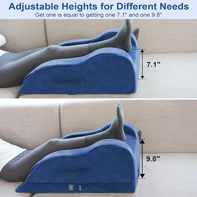 KingPavonini Adjustable Leg Elevation Pillows for After Surgery, Ergonomic Curve Keeps Knee Straight, Memory Foam Leg Pillow Elevation for Blood Circulation, Swelling and Pain Relief (Blue)