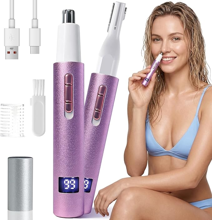 Yunmiss LED Display Eyebrow & Nose Hair Trimmer Clipper for Men Women,2026 Rechargeable 2 in 1 Painless Ear & Facial Hair Trimmer with Powerful Motor and Dual-Edge Blades Easy Cleansing (Purple)