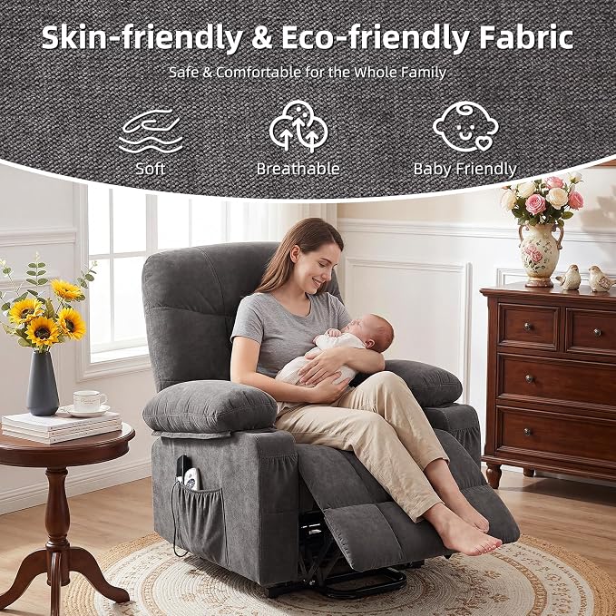 Power Lift Recliner Chair for Elderly with Vibration Massage and Lumbar Heating Electric Recliner Sofa with Cup Holders and USB Charge Port for Living Room Comfort