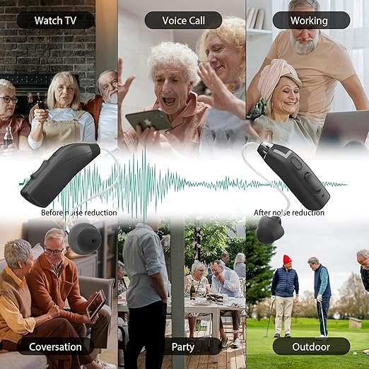 Hearing Aids for Seniors, Rechargeable Hearing Aids for People with Hearing Loss, Hearing Amplifier for Adults, Quality Sound, Intelligent Noise Cancellation, Standby 101h, Comfortable Wearing Black