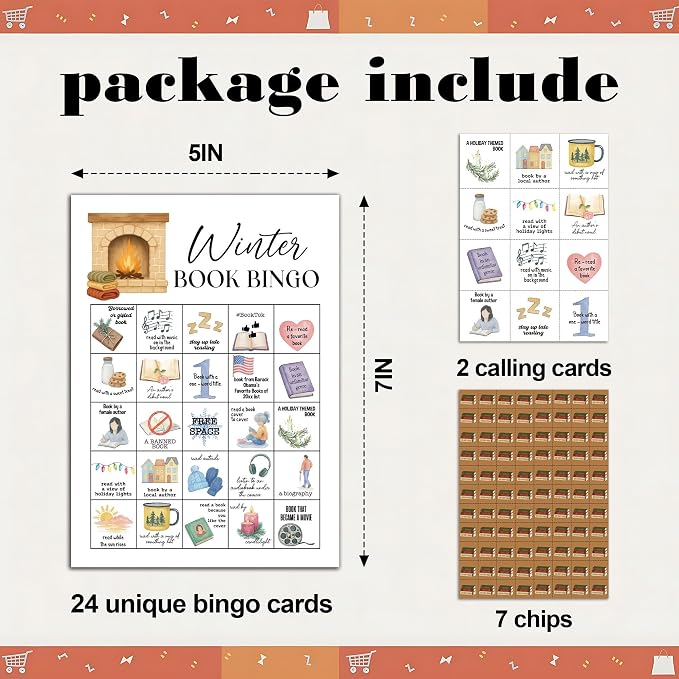 Winter Book Party Bingo Game Cards, Bookish Bingo Set for Adults Large Group, Book Club Reading Group Activities, Xmas Activities Icebreaker Games, for Family Friends, 04