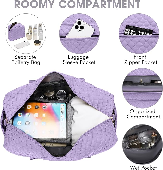 Large Women Travel Duffle Bag, Weekender Bags for Women with Shoe Compartment, Carry on Overnight Bag with Toiletry Bag, Gym Duffel Bag with Wet Pocket, Hospital Bags for Labor and Delivery 3 PCS Set