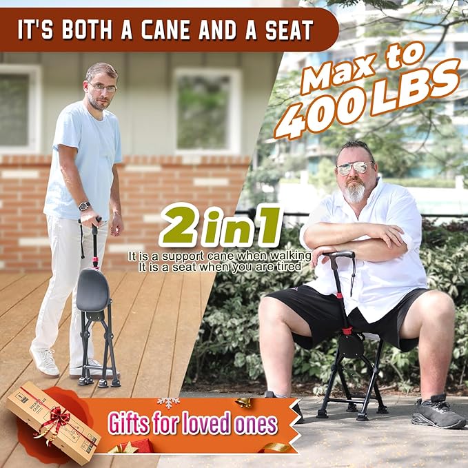 HZZEDNG-Hold 400 lbs Folding Canes with Seat, Allows Durability While Walking and Convenience for Sitting, Aluminum Portable Anti-Slip Cane Seat, Height-Adjustable Walking Cane