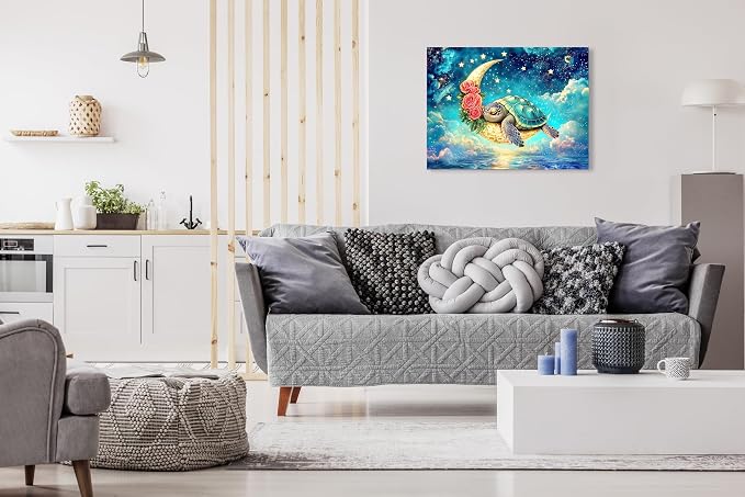 Adult Jigsaw Puzzle 1000 Pieces Sea Turtle | Sleeping turtle on a crescent moon over a cloud covered ocean. Great for game nights on a table, puzzleboard, or floor.