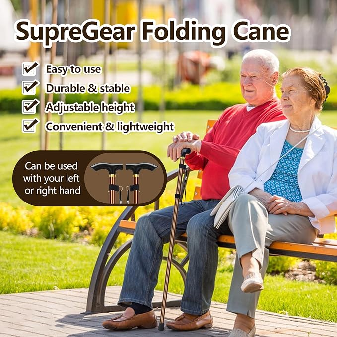 Walking Cane, Folding Cane for Man & Women, Portable Lightweight | 5-Level Adjustable Height, Collapsible Cane for Seniors Balancing Mobility Aid