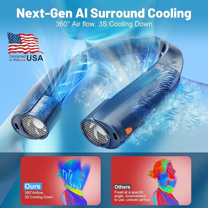 8000mAh Portable Neck Fan with 6 Powerful Speeds, 20H Runtime Cooling Fan | USB-C Rechargeable Fan,Hands-Free 360° Cooling Neck Fan,Twistable,Wearable Personal Fan Gift for Women Men Outdoor