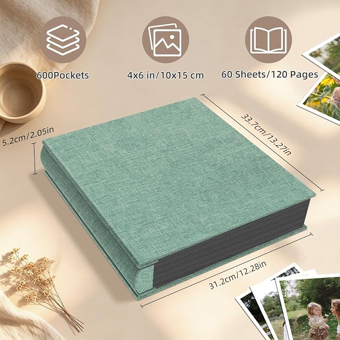 Popotop Photo Album 4x6 600 Pockets for Wedding Gifts,Linen Hardcover Picture Albums for Family Anniversary Baby Vacation Pictures