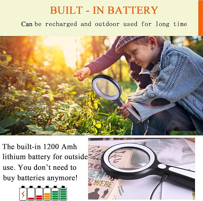 20X 30X Coin Magnifier, USB Rechargeable Lighted Magnifying Glass with Light Handheld for Currency Seniors Reading Crafts Jewelry Hobbies