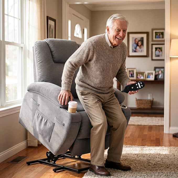 Flamaker Power Lift Chair Massage Recliner Chairs for Elderly | Ergonomic Lift Recliner Design with Cup Holders & Side Pockets, Remote Control (Gray)