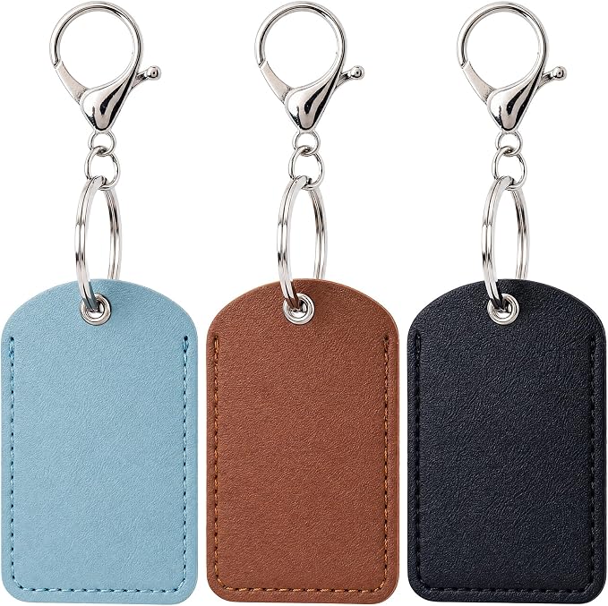 3pcs 2.3x1.8in Key Fob Holder, PU Leather RFID Key Case Protector with Ring, Proximity ID Card Keychain Case Cover