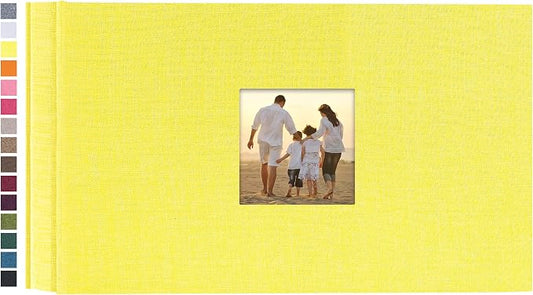 potricher Small Photo Album 4x6 100 Photos Linen Cover Picture Photo Book for Family Wedding Anniversary Baby Vacation (Yellow,100 Pockets)