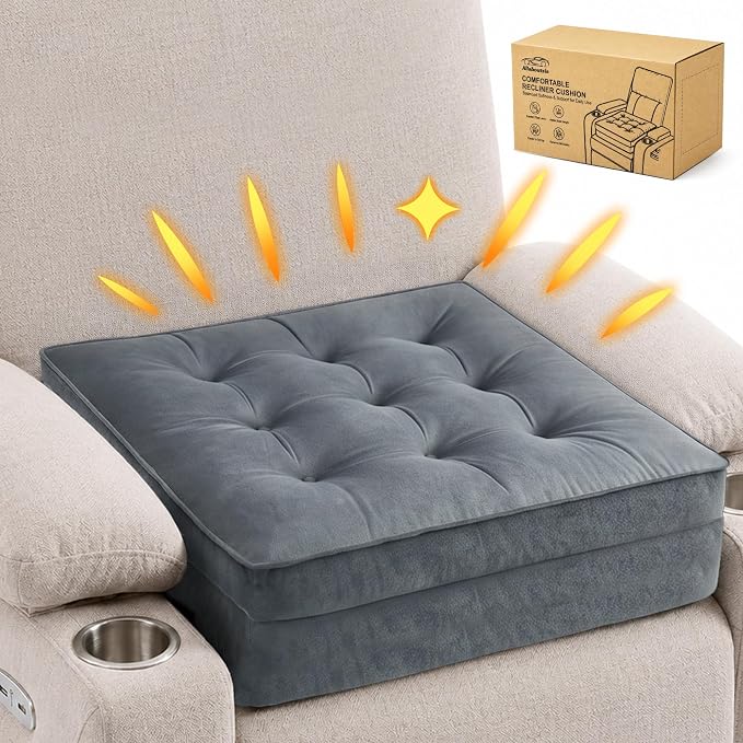 Allaboutsla Recliner Seat Cushion, 20x20x5 Lift Chair Cushion for Elderly | Thick Dual-Layer Recliner Cushion Adds Height, Comfy Recliner Cushions for Long Sitting, Non-Slip Chair Pad for Recliner Gray