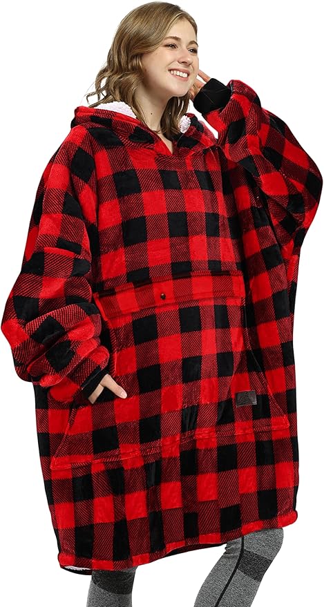 Catalonia Oversized Blanket Hoodie Sweatshirt, Wearable Sherpa Lounging Pullover for Adults Women Men