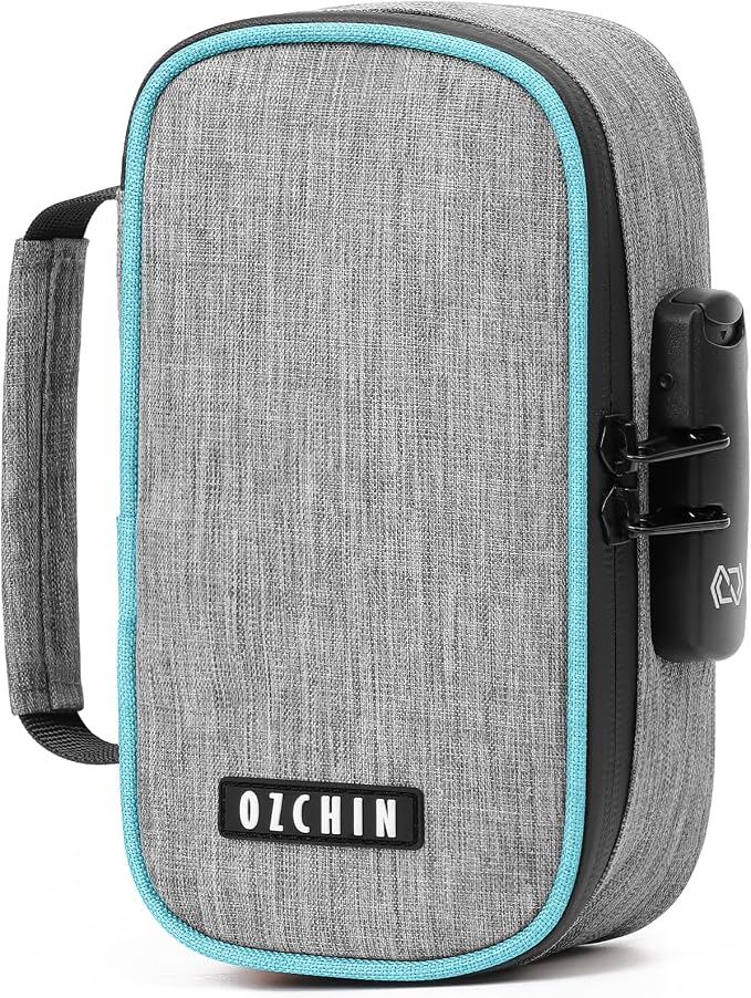 OZCHIN Smell Proof Bag with Combination Lock File Organizer Case Container Medicine Lock Box Odorless Storage Bag Great Gift for Friend (grey, S)