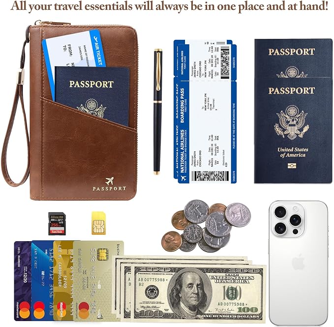 Family Passport Holder for Travel Women and Men RFID Passport Holder with Zipper Passport Case Passport cover Passport Wallet Travel Essentials and Accessories(1-2, Dark Brown)