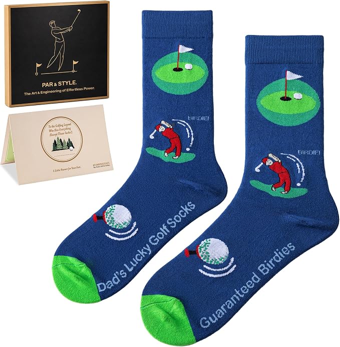 Funny Golf Gifts Socks for Men, Golf Accessories, Size 8-13 Gift Box & Card | Golf gifts for men, soft breathable crew socks, funny gift idea for birthdays, holidays, coworkers, husbands, or golf lovers