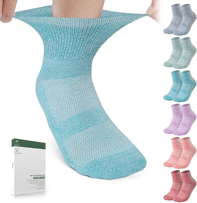 Bulinlulu Bamboo Viscose Diabetic Socks, 6 Pairs Non Binding Ankle Socks, Reinforced Toe, Size 6-9/9-11/13-15