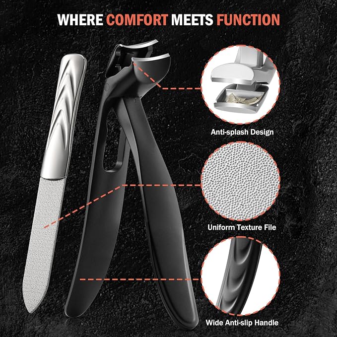 BEZOX Toenail Clipper for Thick Nails - Large Toe Nails Clipper for Seniors for Thick Toenails with Metal Nail File, Premium Nail Cutter Trimmer for Men and Women - Black