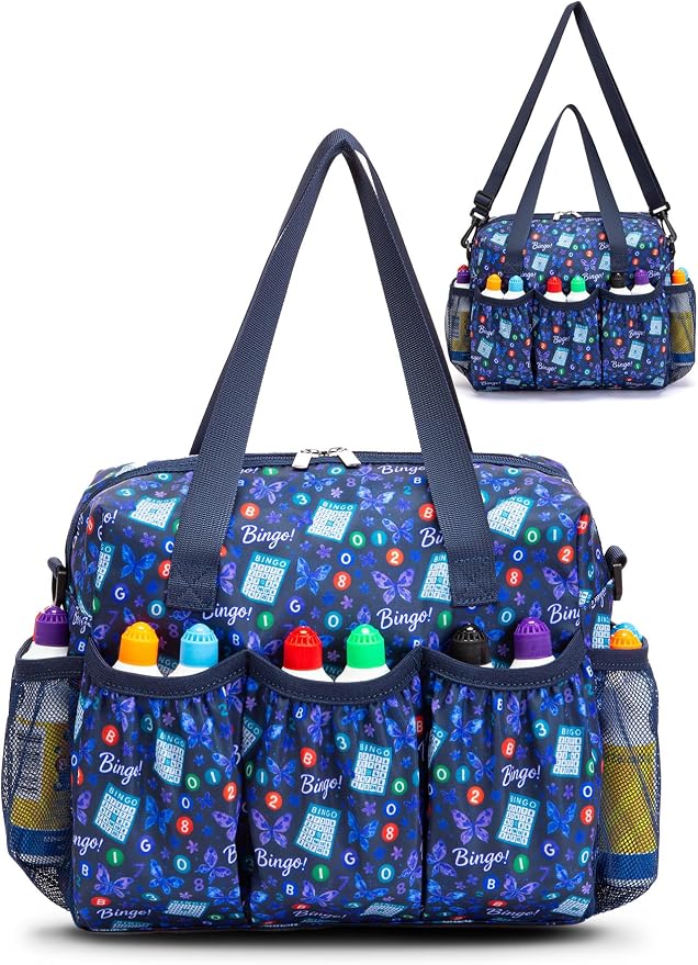 Bingo Bag with Pockets for Daubers Dabbers Navy Blue Bolsa para Bingo | Casino Bingo Game Accessories for Adults Bolsa de Bingo con Bolsillos