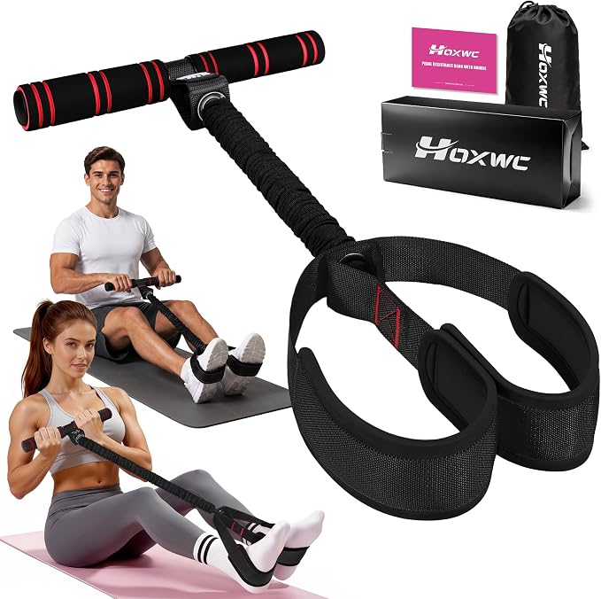 HOXWC Multifunction Pedal Resistance Band with Handle, 50LBS Foot Pedal Resistance Bands for Core/ABS, Arm, Waist, Abdomen, Leg Workout, Portable Sit Up Exercise Equipment for Women