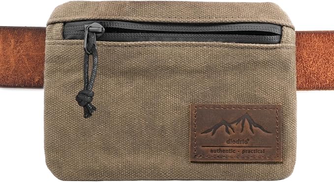 Belt Zipper Pouches for Men Women Compact EDC Pouch, YKK Zipper, Anti-theft Pickpocket Proof Safety Wallets, Waist Pack for Traveling Hiking, Water Resistant, Tough Waxed Canvas, Olive