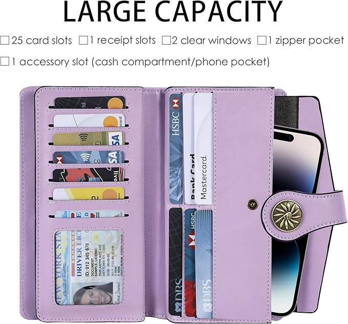 Travelambo Women's Wallet RFID Blocking Trifold Clutch Large Capacity Credit Card Holder Travel Purse