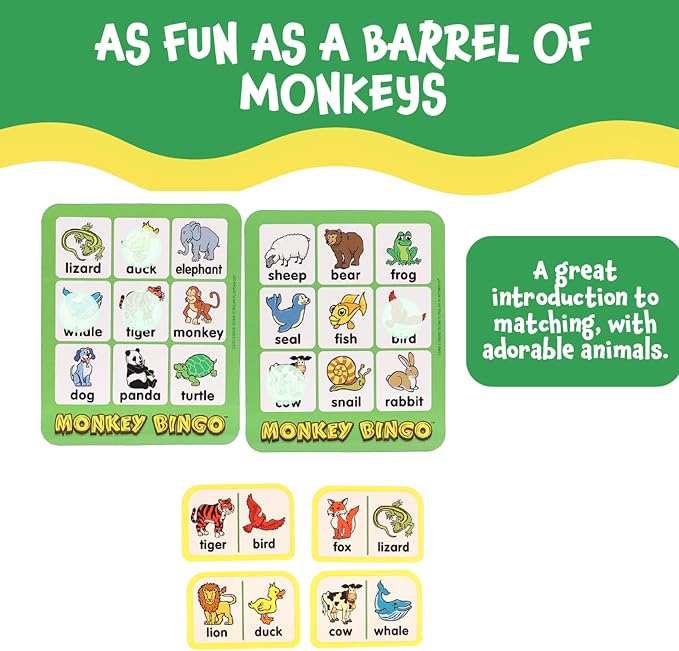 POPULAR PLAYTHINGS Monkey Bingo Picture Board Game, Animal Matching Game, Early Learning Fun, Gifts for Kids Ages 4 & Up