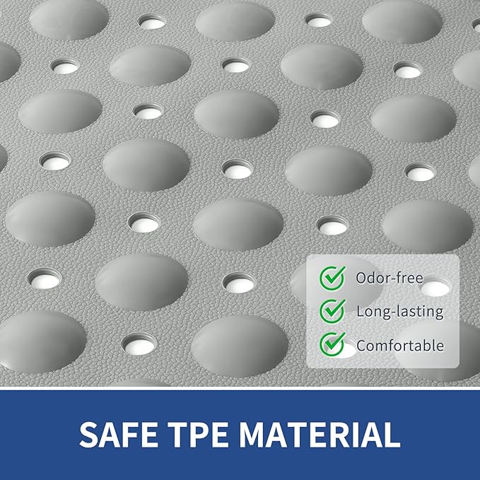 OTHWAY Non Slip Bathtub Mat, 31"x 19" TPE Bath Mat for Tub with Drain Holes and Suction Cups, Anti-Slip Mats for Kids Baby Elderly Bathroom (Dark Grey)