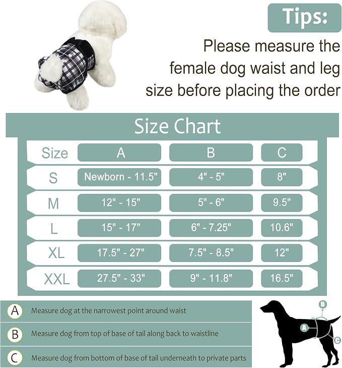 Female Dog Diapers 5Pcs - Premium Reusable Diapers for Doggie in Heat - Highly Absorbent Dog Diapers Female for Pet Incontinence with Adjustable Snaps, Black, L