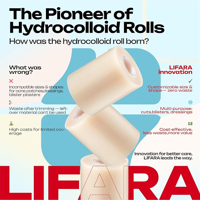 LIFARA Hydrocolloid Roll for Wound Care - Cut-to-Size, Extra Large Hydrocolloid Patch Bandages with Self-Adhesive, Waterproof, First Aid Kit Essential (3in*16ft, 11.8mils/ 0.3mm Thickness)