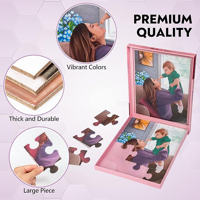 Assistex Large Piece Jigsaw Puzzle for Seniors with Dementia with Conversation Prompts, Large Piece Memory Game for Adults, Elderly, and Dementia Patients – Mother's Love Puzzle, 12 pcs