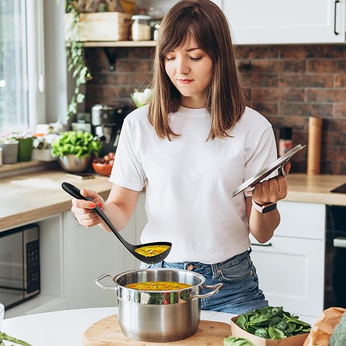 Zulay Kitchen Soup Ladle – Ergonomic, Heat-Resistant & Versatile for Serving Soup, Chili, Gravy & More - Black