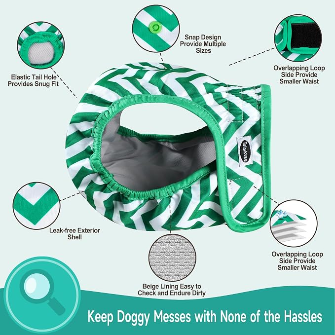 Tuiskusa Reusable Washable Dog Diapers Female, Highly Absorbent Doggie Diapers, Size Adjustable Puppy Diapers for Dog Period Panties(5 Pack)
