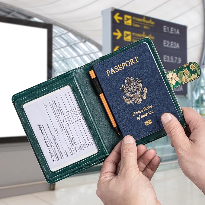 passport holder, passport cover, vaccine card holder, waterproof leather travel wallet with rfid blocking for men/women