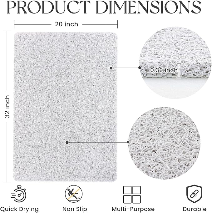 Bathtub Mat Non Slip, 32x20 Inch Shower Mats for Inside Shower, PVC Loofah Bathroom Mat Quick Dry with Drain Hole, Phthalate-Free Bath Mats for Shower Bathroom Tub and Wet Areas (White)