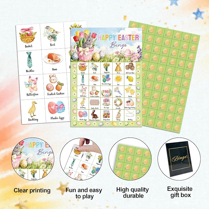 Easter Bingo Game Cards, Happy Easter Party Game for Adults Large Group, Bunny Themed Fun Games, Spring Tulip Party Activities, Icebreaker Games for Family Friends, 16