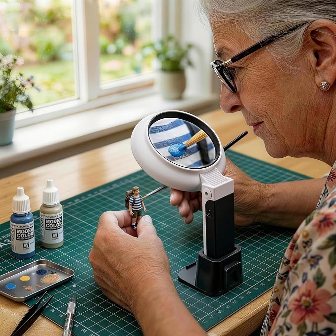 JARLINK Magnifying Glass with Light and Stand, 3 Modes Foldable Magnifier | 3-Mode Illuminated Handheld or Foldable Stand Magnifier. Ideal for Seniors Reading, Close Work, Jewelry, and Coins