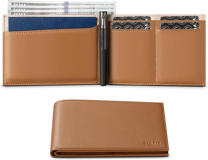 VULKIT Bilfold Passport Holder Leather RFID Blocking Passport Wallet with Hidden Pocket Slim Travel Documents Organizer for Men or Women (Passport, Card, Cash, Coin, SIM Card, Ticket)