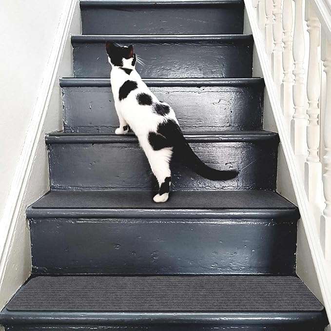 15 PCS Non Slip Stair Treads for Wooden Steps – 8"x30" Indoor Non Slip Stair Treads, Carpet Stair Mats with Self-Adhesive Backing, Removable & Machine Washable – Dark Grey