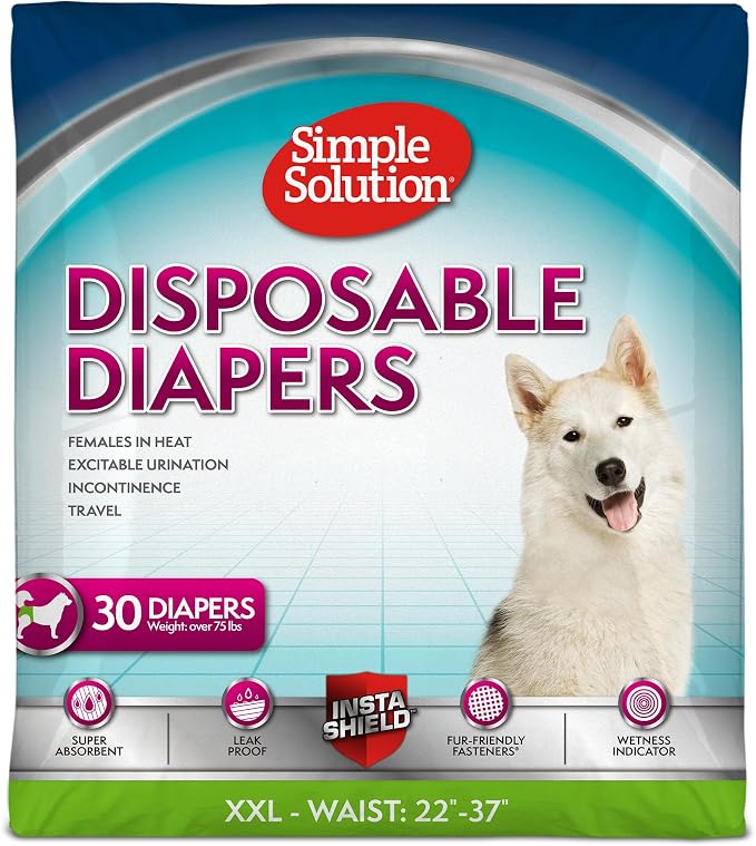 Simple Solution Female Dog Diapers, Disposable Dog Diapers, XXL, 30 Count | Dog in Heat, Potty Training, Incontinence Support, Leak Proof, Puppy Training, Disposable Protection, Secure Fit, 22-37 Inch