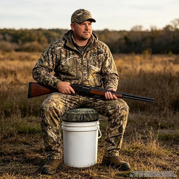MDSTOP 5 Gallon Bucket Seat with 3" Thick Seat Foam Cushion, Waterproof 360°Swivel Bucket Lid Seat, Silent Bucket Seats for Duck Dove Hunting, Ice Fishing, Baseball, Camping, Gardening