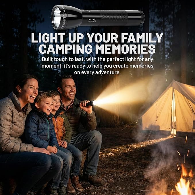 MagLite ML300L 3-Cell D Flashlight – High Lumens LED Flashlight with Adjustable Focus for Precise Beam, High & Low Modes, Long Battery Life, Water-Resistant for Emergency, Outdoor, and Camping – Red