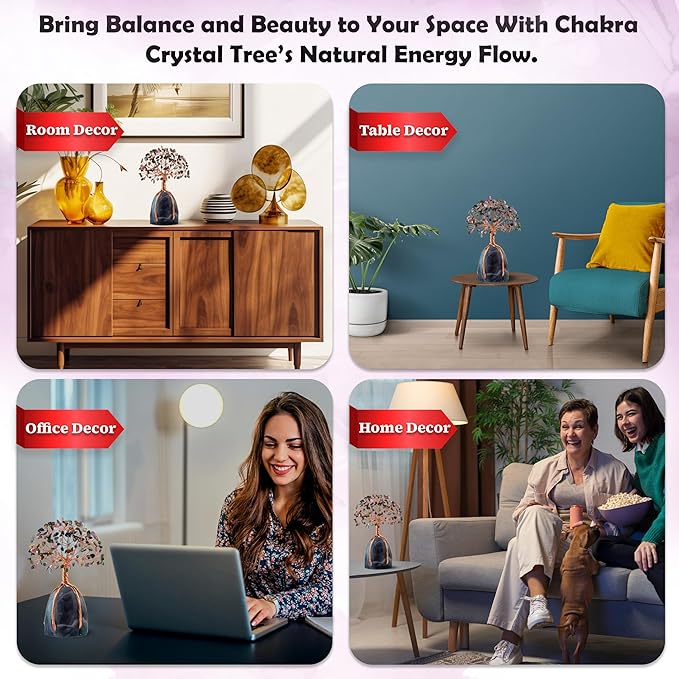 Multi Tourmaline Crystal Tree with Fluorite Rough Base Tree of Life Decor for Shelf, Bedroom, Birthday Gifts for Women, Sister Gifts, Birthday Gifts for Mom, Cute Home Decor Purple Decor Present