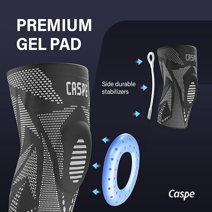 Caspe 2 Pack Compression Knee Brace for Women & Men – Pain Relief Support with Patella Gel Pads & Side Stabilizers – Knee Sleeve for Running, Workout & Arthritis (Gray, Large)