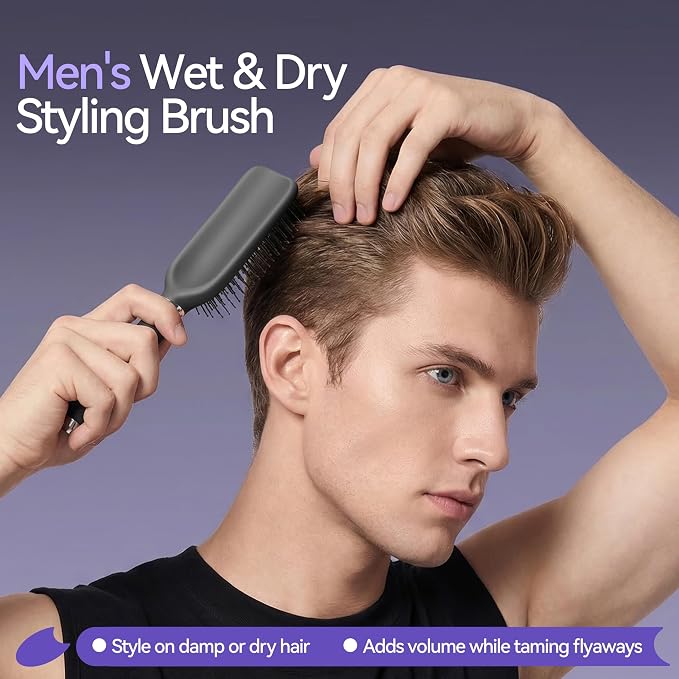 Hair Brush for Men, Detangling and Styling Hairbrush with Nylon Bristles for Wet & Dry Hair, Scalp Massage Function, Suitable for Fine/Thin/Short/Thick Hair, Mens Detangler Brushes